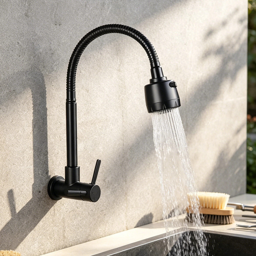 Inox Torneira  Prata/Preto Com Chuveiro Com Rotação De 360° Cozinha Luxo Parede Promoção