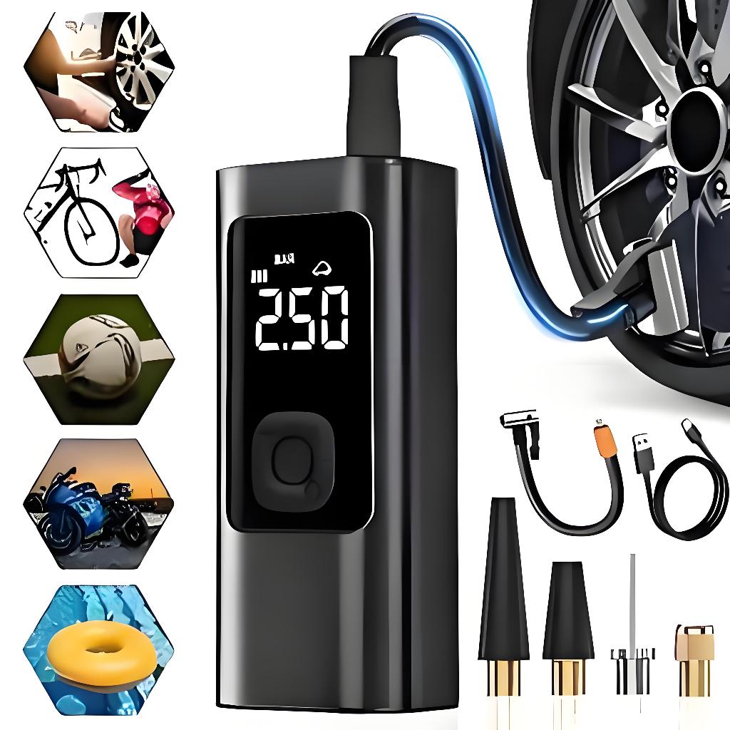 Bomba de Ar Elétrica 12V Compressor Portátil para Pneus de Carro, Moto, Bicicleta e Acessórios -M6