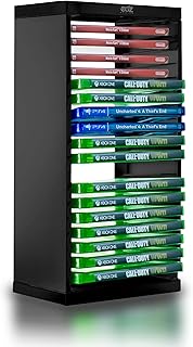 Torre universal de armazenamento de jogos – armazena 18 discos de jogos ou Blu-Ray – Suporte de jogos para PS4, PS5, Xbox One, Xbox Series X/S, Nintendo Switch Games e discos Blu-Ray