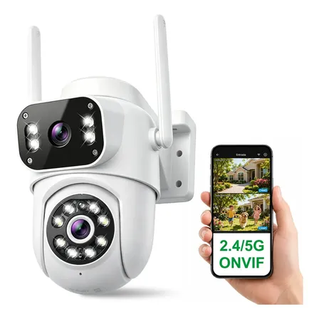 Câmera de Segurança CVLINK PTZ 8MP WiFi 2.4G/5G, IP66, Dupla Lente com 10x Zoom, Externa, Áudio