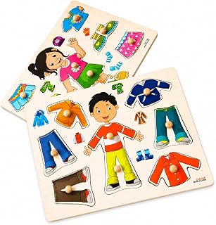 Brinquedo Educativo Infantil em Madeira Troca de Roupas - Menina | Jogo de Encaixe Montessori, Coordenação Motora, Criatividade, Aprendizado Infantil