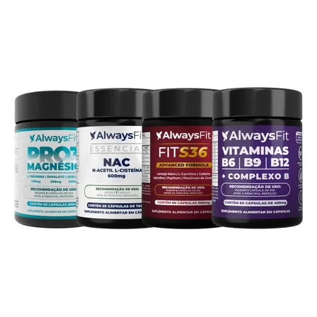 Kit Pro Da Alwaysfit + Pro3mag + Nac + Fits36 E Complexo B Sem Sabor