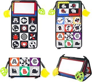 Brinquedos infantis com espelho para bebês da Tummy Time – livros de alto contraste preto e branco | Brinquedos para recém-nascidos 0 3 6 meses desenvolvimento cerebral | Brinquedos para