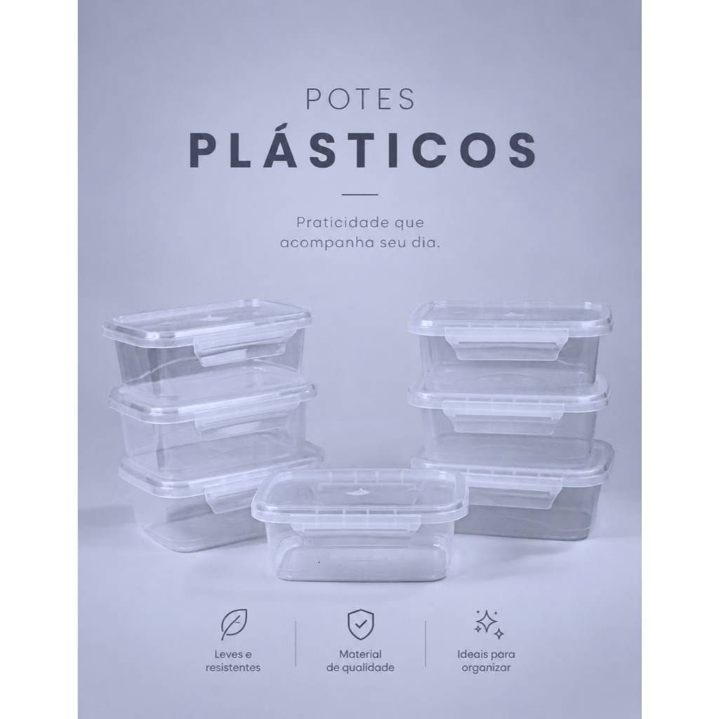 Kit até 30 Marmita Potes 800ml com Travas Laterais BPA FREE - Alimentos organizadores de congelador PLASTICOS