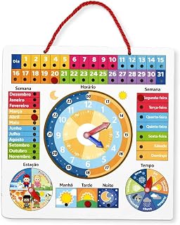Calendário Relógio Infantil Educativo em Madeira – Brinquedo Montessori para Aprender Horas, Dias, Meses, Estações e Clima – Jogo Interativo para Desenvolvimento Infantil
