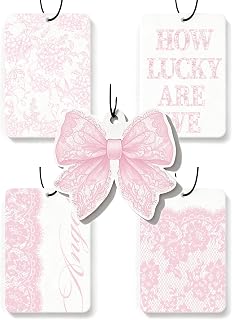 Ambientador de carro fofo laço de renda rosa coquete feminino 5 peças acessórios automotivos interior de carro aromas pendurados espelho decoração para mulheres adolescentes