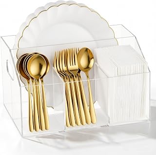 Organizador e dispensador de pratos de papel acrílico – Organizador de pratos e utensílios para pratos, copos, guardanapos e talheres, ideal para cozinha, festas, piqueniques, casamentos e