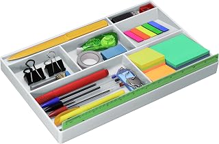 Acrimet Organizador de Gaveta para Escritório com 8 Divisórias, Branco | Divisória Especial para Régua de 30 cm, Organiza Canetas, Lápis e Acessórios de Papelaria