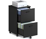 VASAGLE Arquivo com 2 Gavetas, Gaveteiro com Rodízios para Home Office, Arquivo Pequeno com Rodas, Suporte para Impressora, para Pastas A4 e Carta, Preto Fosco BROFC040BC01VASAGLE Arquivo com 2