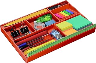 Acrimet Organizador de Gaveta para Escritório com 8 Divisórias, Vermelho | Divisória Especial para Régua de 30 cm, Organiza Canetas, Lápis e Acessórios de Papelaria