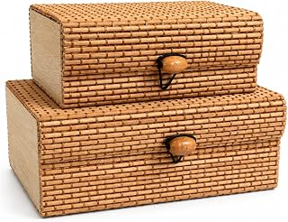 Kit 2 Porta Objetos Joias Chaves Retangular Organizador 12 15cm Bambu Decoração Casa Premium (Liso)