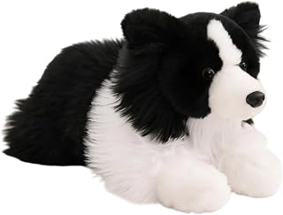 Gralara Collie Pelúcia Macia Cachorro Pelúcia Realista Brinquedo para Bebês, Berçário, Dormitório, 34cm, Border Collie Deitado