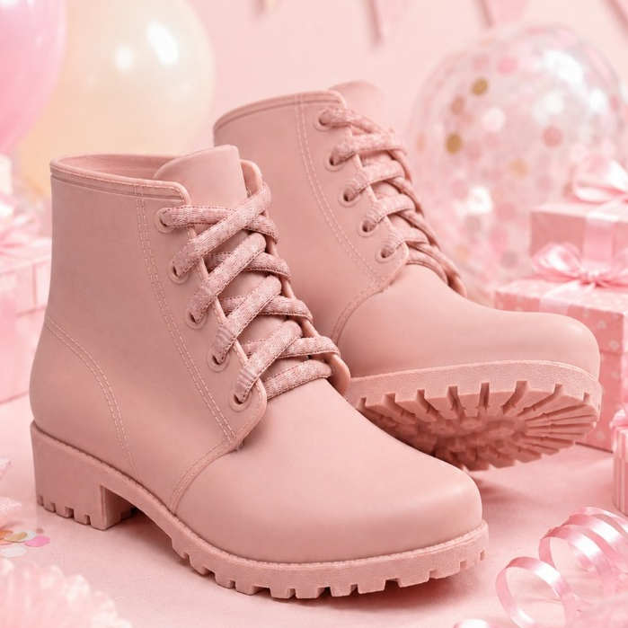 Bota Infantil Menina Coturno Cano Curto Coração Feminina Blogueira Juvenil Tratorada