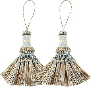 BEL AVENIR Pacote com 2 pingentes de borlas artesanais azuis com borlas | Borlas de poliéster elegantes, para chaveiro, tiras, acessórios DIY, decoração de casa