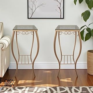 Kit 2 Mesas De Canto 75 cm Conjunto Decoração Para Casa Sala Luxo Presente Enfeite Móveis Com Vidro