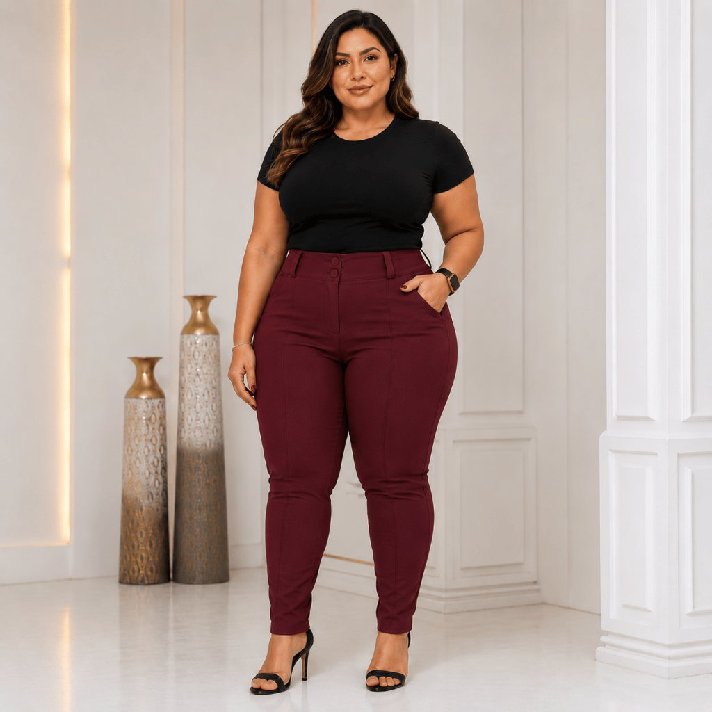 Calça Plus Size Feminina Social Tecido Bengaline Estica Muito com Bolso e Botões 42 ao 52