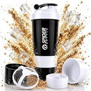 Coqueteleira Shake 500ml Branca com Compartimento para Whey e Creatina, Misturador em Aço Inoxidável, Garrafa Fitness Antivazamento para Academia
