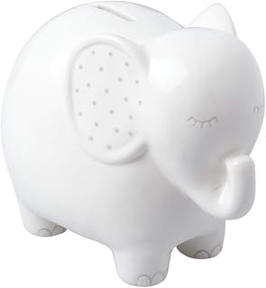 Pearhead Banco de elefante de cerâmica, decoração de berçário para bebês meninos ou meninas, banco de dinheiro, lembrança de bebê, branco