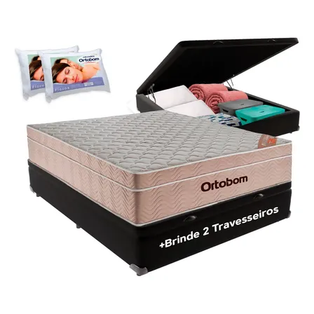 Cama Box Baú Preto E Colchão Airtech Ortobom Casal