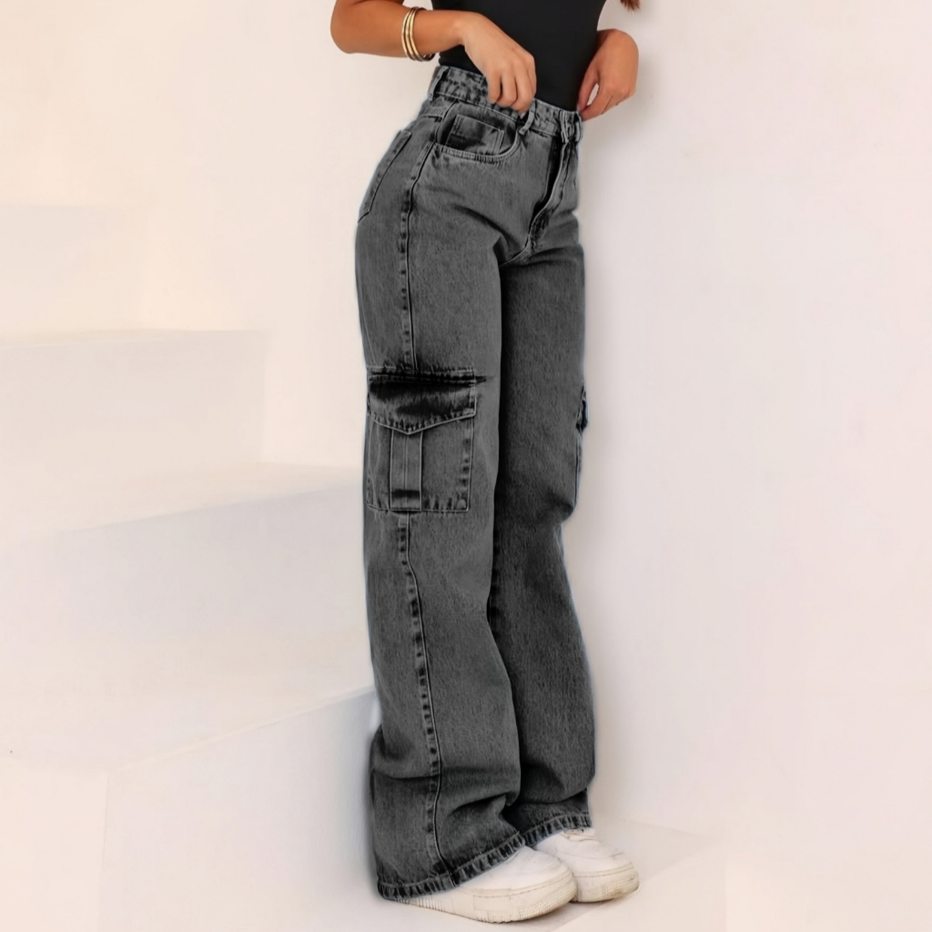 Calça Jeans feminina Wide Leg Marmorizada Pantalona boca larga - cintura alta premium