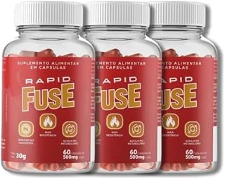 Kit 3x Rapid Fuse Pré Treino e Termogênico (Foguinho) - 60 Cápsulas com Cafeína, Psyllium e Picolinato de Cromo - Fuselabs - Suplemento para Academia e Fitness