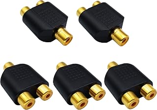 Adaptador divisor Y RCA, banhado a ouro, fêmea 1RCA para 2 conectores RCA fêmea, conectores de áudio e vídeo Y divisor para conversão de cabo AV TV de áudio e vídeo (pacote com 5 F/F)
