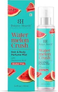 Botanic Hearth Perfume de cabelo de melancia e névoa corporal, desodorizante de cabelo de longa duração e perfume corporal para mulheres e homens, spray de cabelo com fragrância limpa sem álcool para
