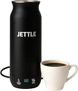 Jettle - Caldeira elétrica - aquecedor portátil de viagem para café, chá, sopa de leite, panela de água de viagem de aço inoxidável com controlo de temperatura, LED, desligamento automático, 450 ml,