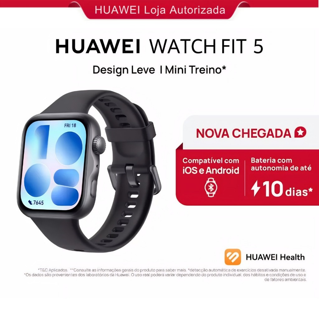 HUAWEI WATCH FIT 5 | Smartwatch Relogio | AMOLED de 182" Design Leve | Mini Treino | 64 GB | GPS